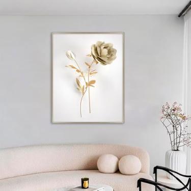 Imagem de Quadro Decorativo Floral Rosa Dourada, Tela em Canvas ideal para Sala, Quarto e Hall de entrada(100x70 cm)