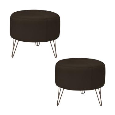 Imagem de Kit 2 Puffs Decorativos Redondo Couro Marrom
