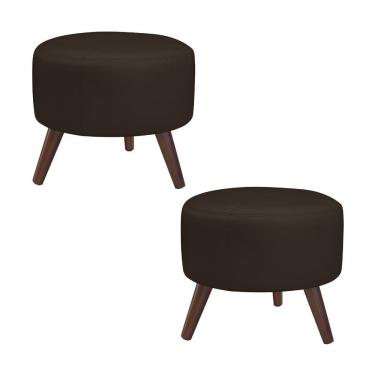 Imagem de Kit 2 Puffs Decorativos Redondo Couro Marrom