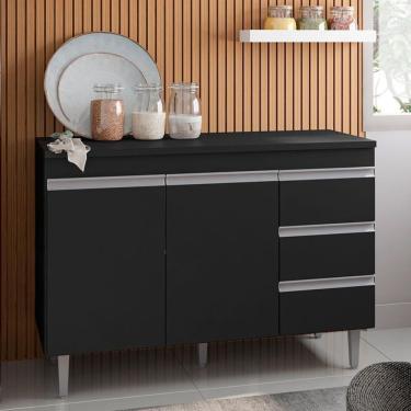 Imagem de Balcão De Cozinha Gabinete Andréia Preto 120cm Sem Tampo