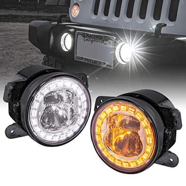 Imagem de TRUE MODS Faróis de neblina LED de 10 cm de substituição para Jeep Wrangler JK Unlimited JKU Sport S Rubicon Sahara 2007-2018 [Crystal HALO DRL] [Luzes de seta âmbar] [Óptica olho de peixe] - Cromado