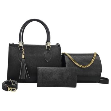 Imagem de Kit Bolsa Feminina 3 Peças, Bolsa de Mão com Alça Transversal, Bolsa Tira Colo e Carteira, Preto, Material Sintético (Preta)