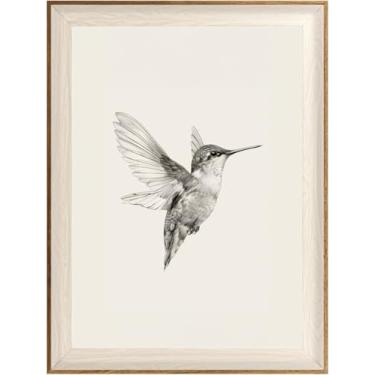 Imagem de ASTRDECOR Impressões de arte de parede de beija-flor – imagem de pintura de esboço de pássaro preto e branco vintage, decoração de parede neutra rústica em tela para decoração moderna de casa e quarto