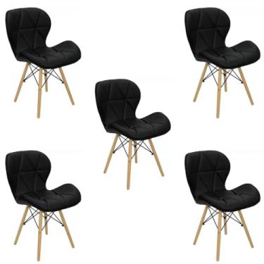 Imagem de Cadeira Estofada Eiffel Slim Wood Pés de Madeira (5, Preto, 5)