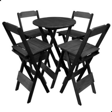 Imagem de Jogo de Mesa Bistrô Dobrável de Madeira Maciça com 4 Cadeiras  Bares, 