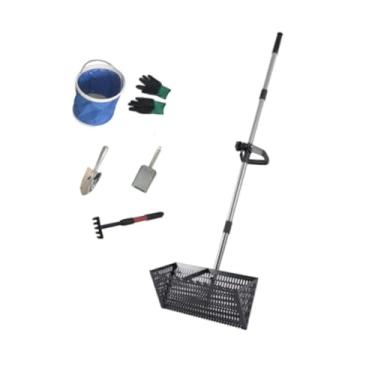 Imagem de Baoblaze Ancinho de areia, pá, conveniente, resistente, grande, alça extensível, fácil limpeza, aço carbono, cesta larga, peneira com luvas, Preto