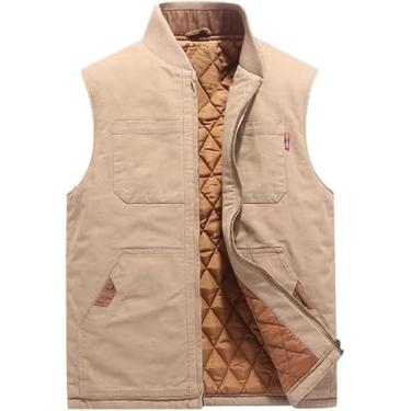 Imagem de Jaqueta Me Colete Sem Mangas Inverno Moda Casual Slim Ao Ar Livre Manter Aquecido Frio Macio Grosso Colete Casacos, Khaki, XXL