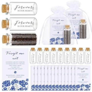 Imagem de Tanlade 100 conjuntos de garrafas de vidro com rolha de cortiça, cartões de oração fúnebre, cartões de celebração da vida, sacos de organza para perda de um ente querido serviço memorial, sem semente