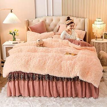 Imagem de 4 Peças Ultra Macio & Aconchegante Conjunto De Cama De Lã Fofa Conjunto De Conforto De Pele Falsa Dupla Com 2 Fronhas Inclui Saia De Cama Colcha Lençol Com Babados De Renda Fec, 4, 2.0m bed
