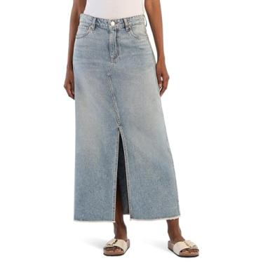 Imagem de KUT from the Kloth Saia longa feminina com fenda frontal e bainha desgastada, Lavagem média, 0