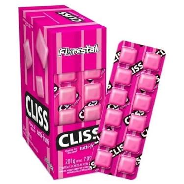 Imagem de Chiclete Cliss Tutti Frutti – 12 Cartelas com 12 Unidades Cada | Total 144 Chicletes | Doce Divertido para Festas, Revenda e Lembrancinhas