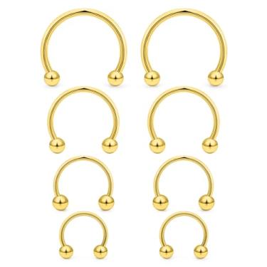 Imagem de Vqoxaggi 8 peças 14G anéis de ferradura de aço inoxidável septo lábio piercing argola cartilagem brinco piercing joias para mulheres homens ouro diâmetro interno 10 mm 12 mm 14 mm 16 mm