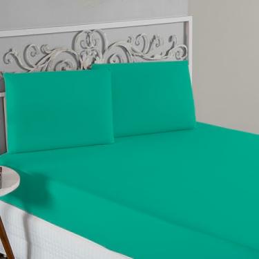 Imagem de Jogo De Lençol 100% Algodão Malha Toque Macio Com Elástico Jogo de Cama Casal Queen King 03 Peças (Jade, Solteiro 2 Peças)
