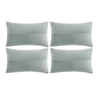 Imagem de Fancy Homi 4 pacotes de capas de almofada decorativas para lombar cinza azul 30 x 50 cm para sofá-cama, decoração de casa boho, decoração de casa rústica de veludo cotelê listrado macio retângulo 30 x
