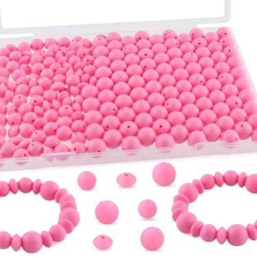 Imagem de Kovict 200 contas de silicone mistas de 12 mm e 15 mm para fabricação de chaveiros, contas de silicone de lentilha de 12 mm para canetas, pulseira, colar, artesanato DIY (rosa)