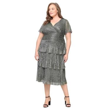 Imagem de S.L. Fashions Vestido feminino de manga curta com decote em V para mãe da noiva com cintura franzida, convidada de casamento (tamanho grande), Verde esmeralda, 52