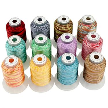 Imagem de New brothread Kit de linha de máquina de bordado de poliéster variegado de 12 cores 500 m (550 anos) compatível com Brother Janome Babylock Singer Pfaff Bernina Husqvaran máquinas de bordado e costura