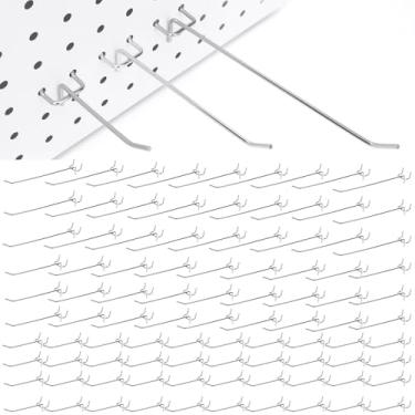 Imagem de Conjunto de 100 ganchos de pegboard, ganchos de aço inoxidável de 10 cm, cabem a granel para estantes de parede de 1/10.2 cm, ferramentas de pendurar, acessórios, suportes de pendurar para
