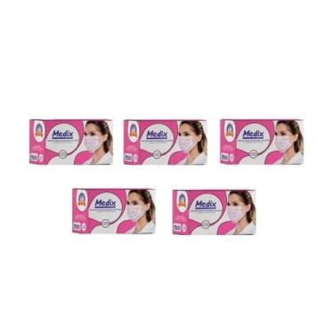 Imagem de Kit 250 Máscara Cirúrgica Descartável Tripla Medix - Rosa