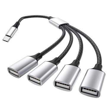 Imagem de FANTIA Divisor USB de 1 a 4 distribuidores de 0,25 m, adaptador USB C para A, 1 plugue para adaptador de 3 soquetes 2.0 para transferência de energia e dados, para Mac, carro, PS4, laptop etc. (Tipo C
