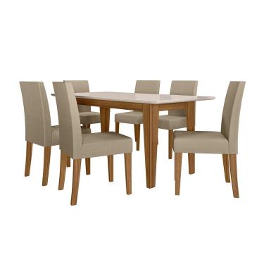 Imagem de Sala de Jantar Liz 160x90 Com Vidro 6L Cadeiras Josi Poliman Móveis