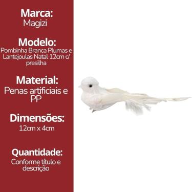 Imagem de Kit 5 Pombas Branca Natal Plumas e Lantejoulas 12cm com Presilha - Magizi