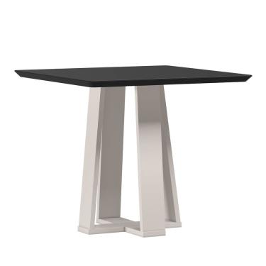 Imagem de Mesa de Jantar Quadrada 4 Lugares 90cm Tampo Mdf com Vidro Valencia Off White/Preto - New Ceval