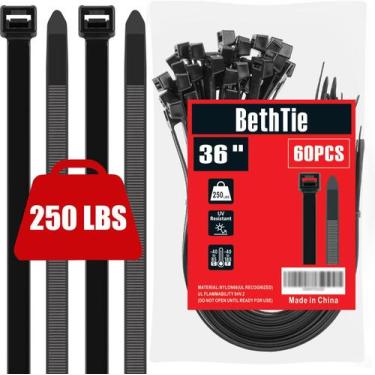 Imagem de Gravatas com zíper BethTie Black 36 polegadas 250 libras Heavy Duty 60