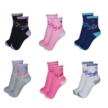 Imagem de Kit 12 Pares Meia Feminina Cano Médio Adulto Sortida Estampadas - Amor