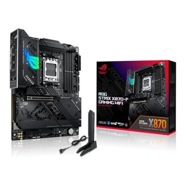 Imagem de ASUS ROG Strix X870-F Gaming WiFi, placa-mãe AMD ATX, 16+2+2 estágios de energia, slots DDR5, quatro slots M.2, PCIe 5.0 com suporte total para GPUs de próxima geração, WiFi 7, USB 10G com PD 3.0 até