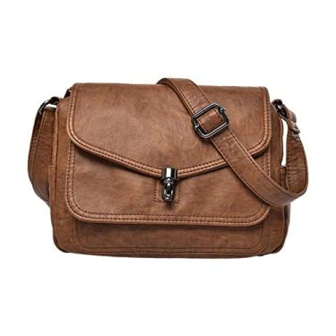 Imagem de oshhni Adulto Unissex Bolsa Mensageiro Feminina Carteira De Couro Sacola Vintage Couro Pu Bolsa De Ombro Com Aba Grande Capacidade Cor Sólida Moda Casual Com Zíper Alça De Ombro Ajustável Marrom