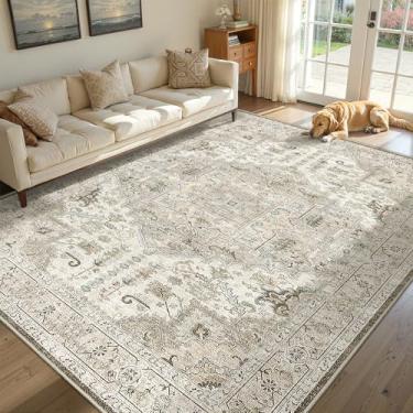 Imagem de xilixili Tapetes de área de 10 x 15 cm para sala de estar, lavável à máquina, antiderrapante, resistente a manchas, tapete grande macio para decoração de casa para quarto e sala de jantar (marrom