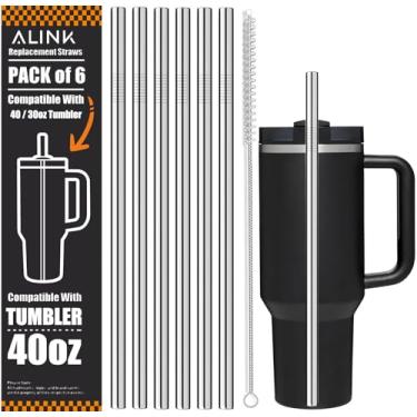 Imagem de ALINK Canudo de substituição de aço inoxidável para Stanley 1,134 g 850 g Adventure Quencher copo copo de viagem, pacote com 6 canudos de metal reutilizáveis com escova compatível com Stanley Owala