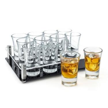Imagem de Ruckae Conjunto de 12 copos de shot de 28,3 g com bandeja base pesada copos transparentes a granel para vodka tequila Whisky Liquor