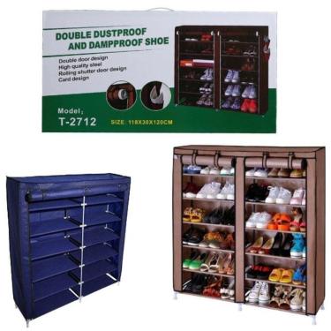 Imagem de Sapateira Dupla 6 Prateleiras Estante Organizador 2 Em 1 Guarda Roupa Grande Armario Portatil Desmontavel