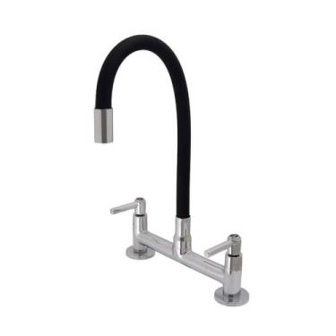 Imagem de Torneira Misturador Cozinha Mesa Bancada Tubo Color Flexivel Preto Met