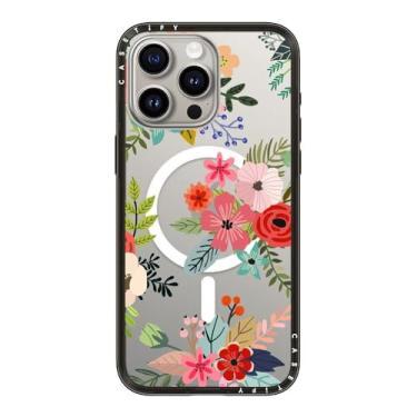 Imagem de CASETiFY Capa compacta para iPhone 15 Pro Max [fina e elegante/compatível com Magsafe/1,2 m. 2X proteção contra quedas de grau militar] - colagem floral - preto transparente