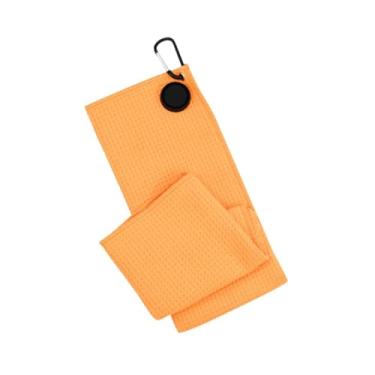 Imagem de IEUDNS Toalha de Golfe de Microfibra, Portátil, Padrão Waffle, Leve, Grande, com Mosquetão, Toalha de Limpeza de Bolas Confortável de Microfibra, Laranja