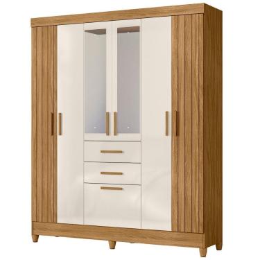 Imagem de Guarda Roupa Casal Espelho 7 Portas 165 Cm Malta Freijo Off White Friso Moval