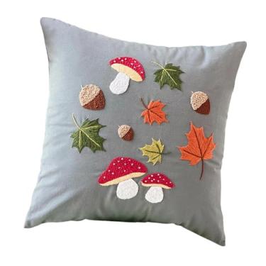Imagem de Baoblaze Kit de capa de almofada bordada Kit de fronha decorativa DIY meio acabada Ponto cruz para suprimentos de costura Sofá, Cogumelo Maple