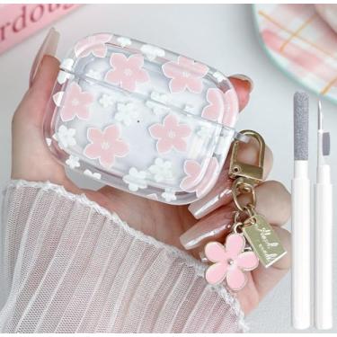 Imagem de Olytop Capa para Airpods Pro 2ª/1ª geração transparente, TPU macio Flower Air Pods Pro 2ª geração, capa protetora para meninas e mulheres com chaveiro floral para iPod Pro 2/1 geração 2023/2022/2019