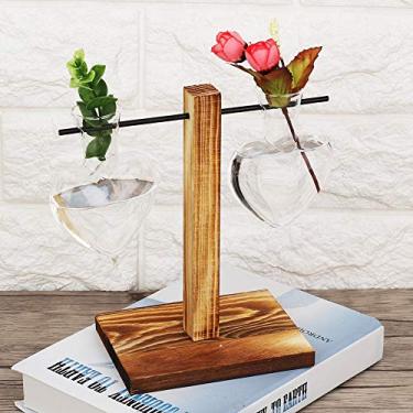 Imagem de GLOGLOW Vaso de Vidro Com Suporte de Madeira, Design de Bola de Coração, Derramamento de água Fácil, Recipiente de Planta Hidropônica para Decoração de Casa e Escritório