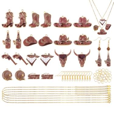 Imagem de PH PandaHall 78 kits de pingentes de caubói ocidental, botas de caubói, pingentes de faroeste, dourado, 11 estilos, chapéu de vaqueira, pingente de bota para colar, brincos, chaveiro, joias