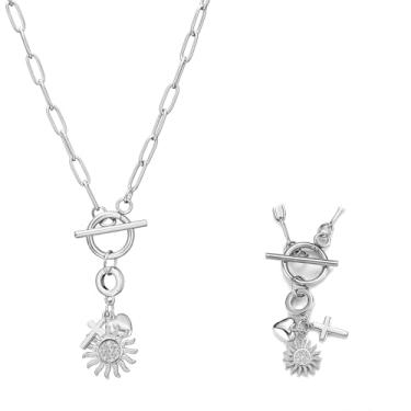 Imagem de Colar feminino com pingente de prata em ouro 14K, cruz, olho turco, coração, virgem maria, girassol, clipe de papel, gargantilha de Natal, aniversário, joias presentes, Large, Bronze, Sem Pedra