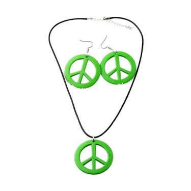 Imagem de Conjunto de colar colorido com pingente de símbolo da paz amor longo hippie arco-íris para mulheres homens anos 1960 anos 1970 festa hippie acessórios hipster, Plástico, acrílico