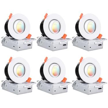 Imagem de TORCHSTAR Luz embutida de LED Gimbal 5CCT de 7,6 cm, CRI90+ regulável giratório ajustável, IC hermético, 2700K3000K3500K4000K5000K5000K, luz de teto LED sem lata, branca, pacote com 6