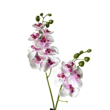 Imagem de Arranjo De Flores Artificiais Orquidea 40 Cm Altura Com Vaso De Vidro E Musgo Natural Decoracao Sala quarto quarto(BRANCA/ROSA)