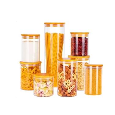 Imagem de Kit Potes de vidro herméticos com 8 ou 13 potes Tampa Bambu(Kit 8 Redondo)