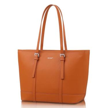 Imagem de TANTOMI Bolsa feminina de couro vegano, bolsa de ombro grande à prova d'água para viagens, Marrom