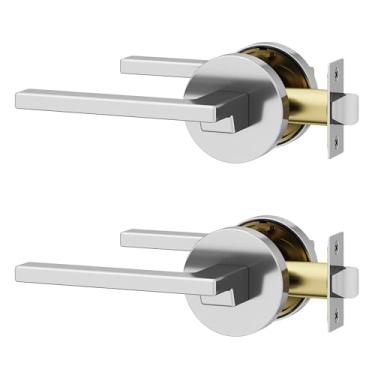 Imagem de Okun Dune 2 maçanetas cromadas para porta de passagem – Alças interiores reversíveis sem travamento com design elegante de montagem oculta para corredores e armários